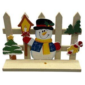 Christmas Wooden Snowman Decoration With Festive Tree Candy Cane READ